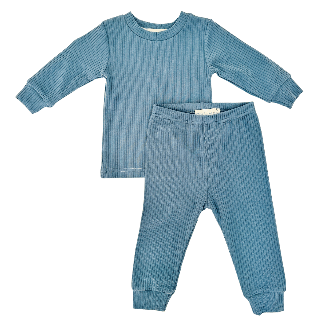 Organic Cotton Ribbed Lounge Set | French Blue