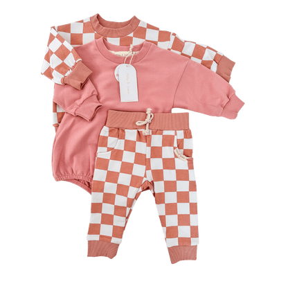 Organic Cotton Checkered Set | Pink Clay - Milla + Saber