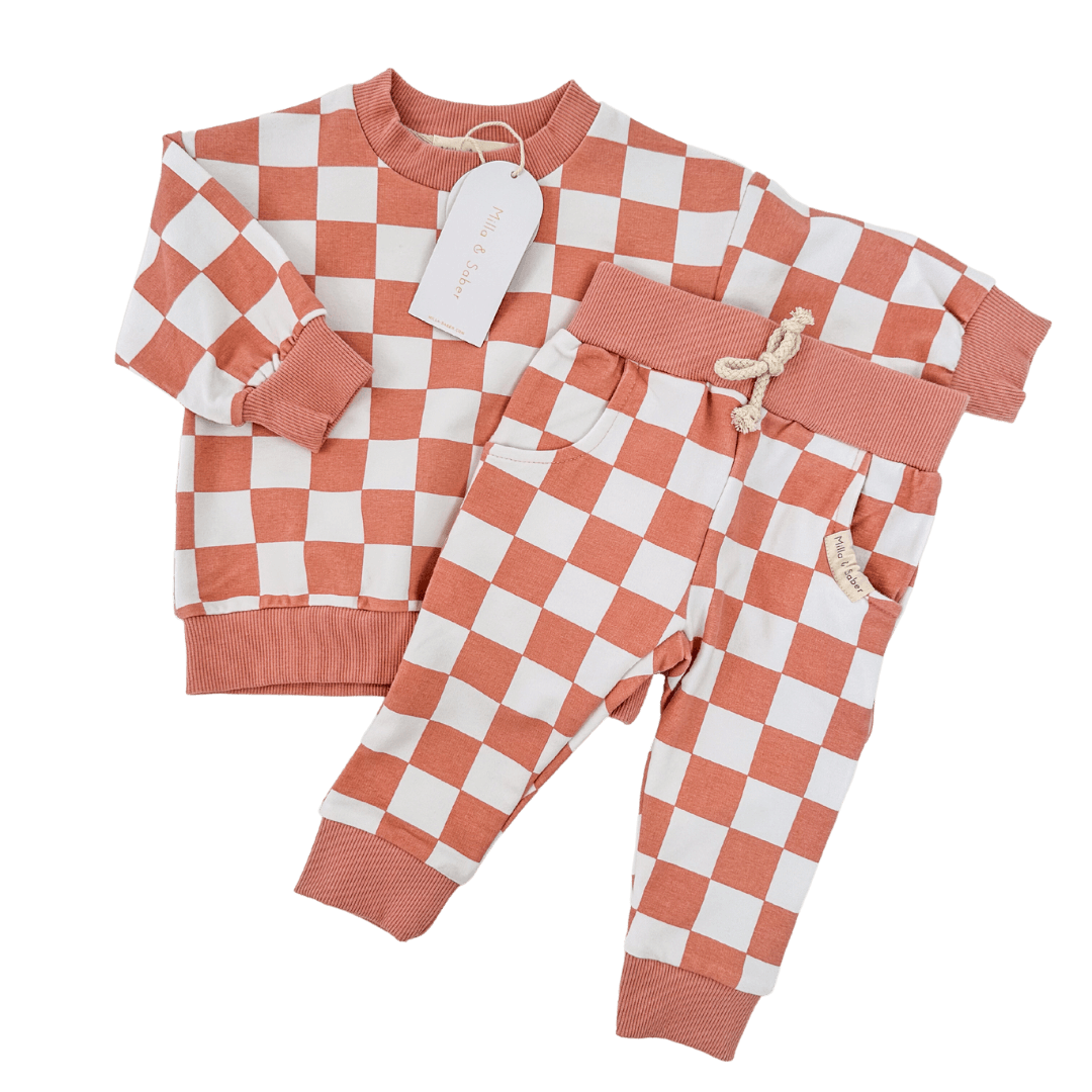 Organic Cotton Checkered Set | Pink Clay - Milla + Saber