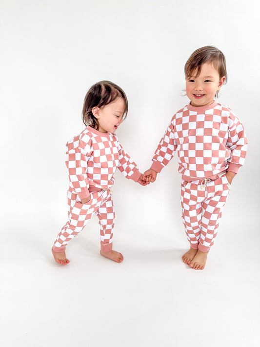 Organic Cotton Checkered Set | Pink Clay - Milla + Saber