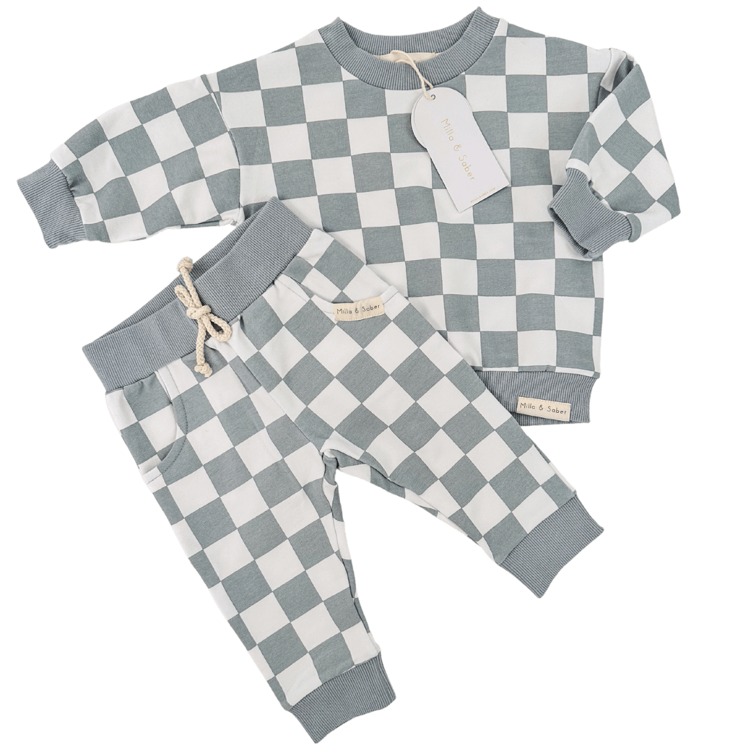 Organic Cotton Checkered Set | Rain - Milla + Saber