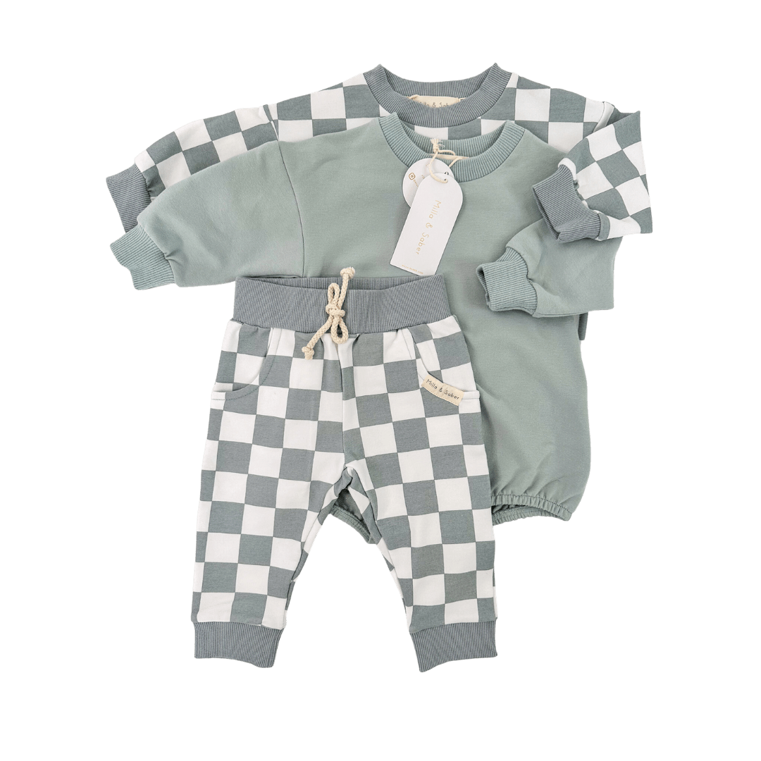 Organic Cotton Checkered Set | Rain - Milla + Saber