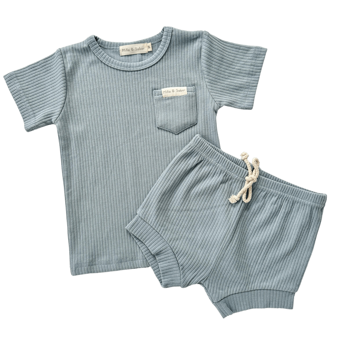 Organic Cotton Ribbed Summer Set | Blueberry - Milla + Saber