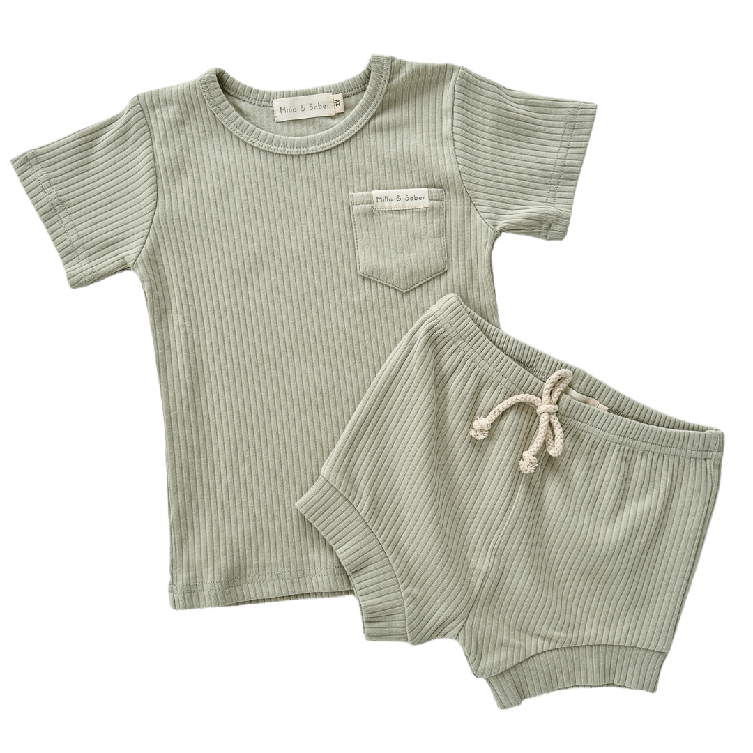 Organic Cotton Ribbed Summer Set | Matcha - Milla + Saber