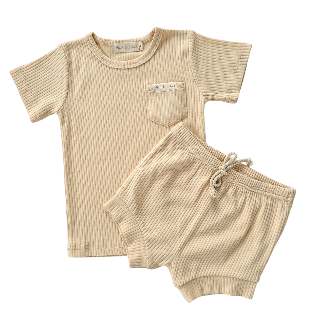 Organic Cotton Ribbed Summer Set | Vanilla Ice Cream - Milla + Saber